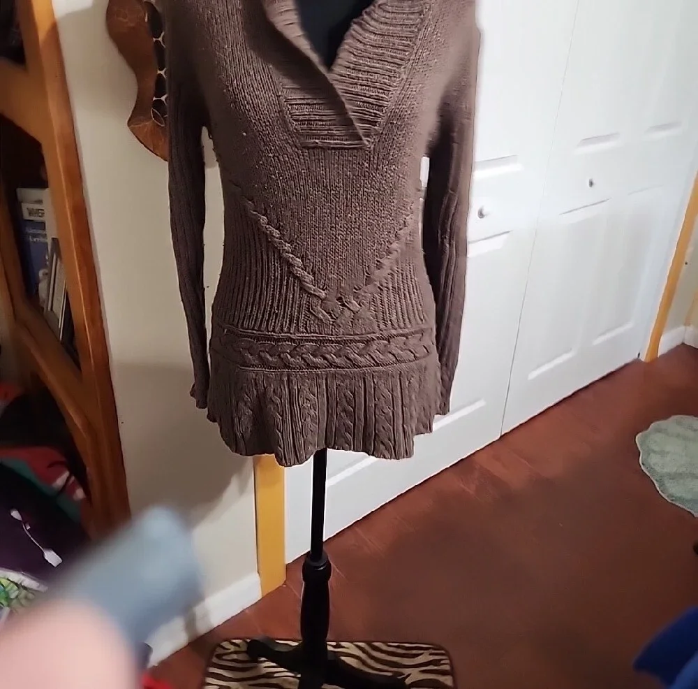 Old Navy Brown Shawl-Collar Cable Knit Sweater